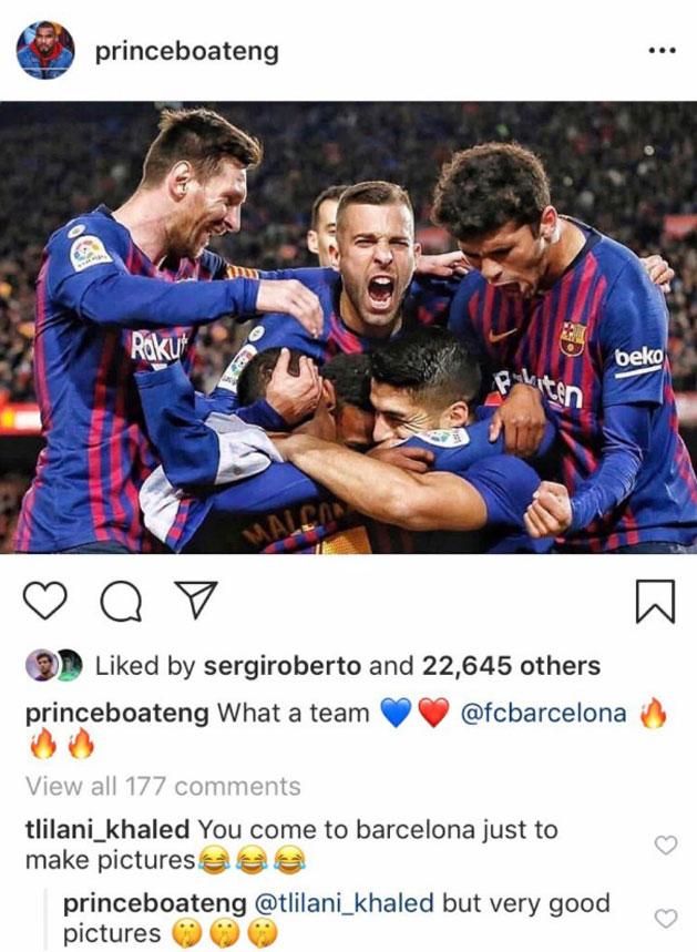 Kevin-Prince Boateng azonnal visszaszólt a kommentelőnek (Fotó: Instagram)