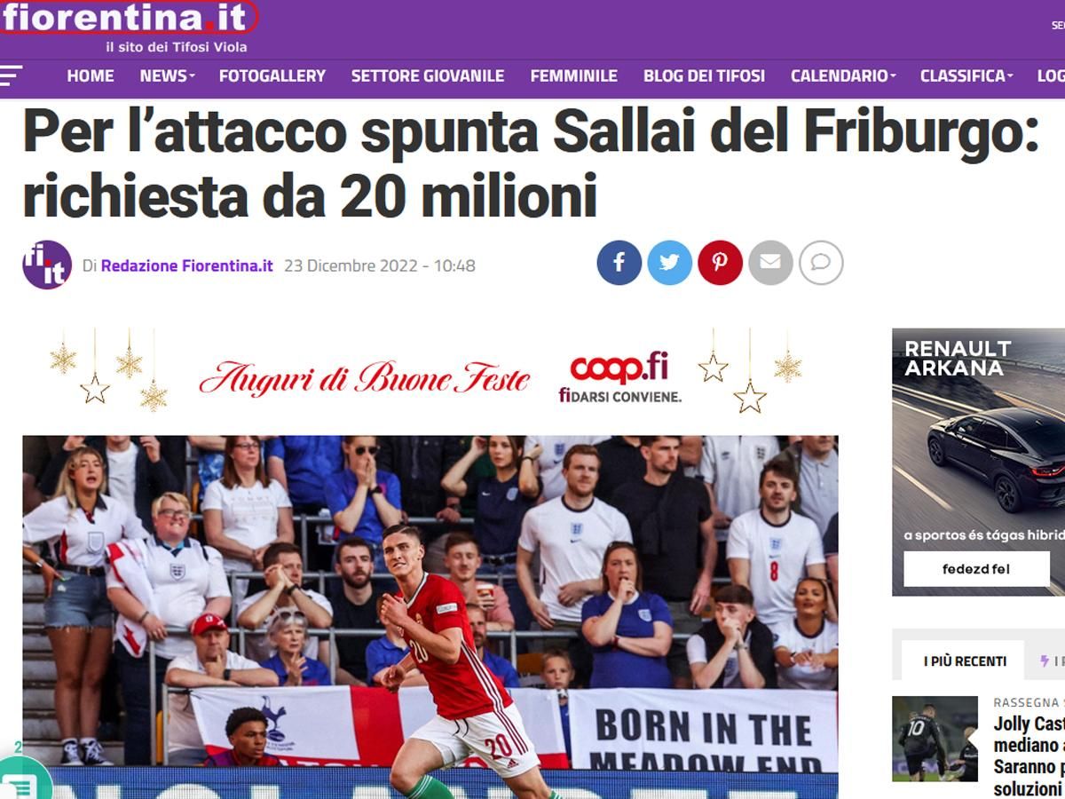 Sallai lehetséges átigazolása a jövőben gyakori téma lehet az olasz sajtóban  (Forrás: fiorentina.it)
