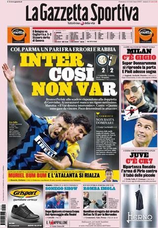 A La Gazzetta dello Sport vasárnapi címlapja