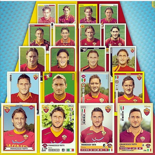 Totti 20 éves és 20 arca Panini gyűjteményén keresztül (Forrás: Twitter)