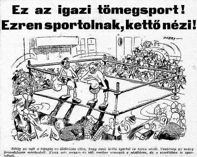 A Nemzeti Sport karikatúrája hűen festi le a botrányt, a közönség inkább kész volt a küzdelemre, mint például Sturm és Szolnoki