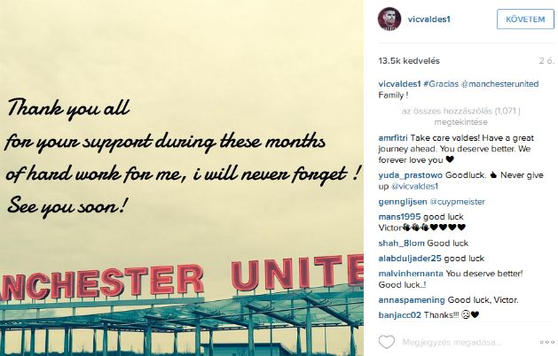 Valdés köszöni a szurkolók támogatását, amelyet sosem felejt el (Forrás: (Instagram/vicvaldes1)