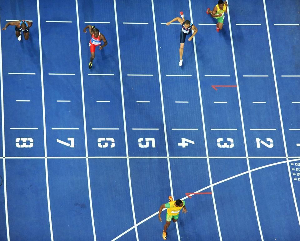 2009, Berlin, 200 méter: a mögötte végző négy atléta is 20 másodpercen belül futott – Bolt előnye a második Edward előtt 62 század volt… (Fotó: AFP)