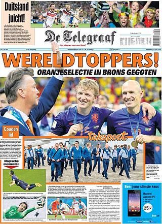 A holland De Telegraaf másnapi címoldala
