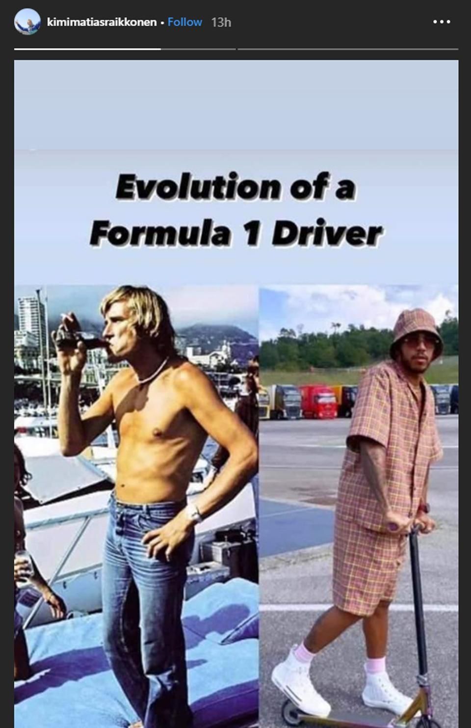 Räikkönen Lewis Hamiltonon poénkodott Instagramon (Fotó: instagram.com/kimimatiasraikkonen)