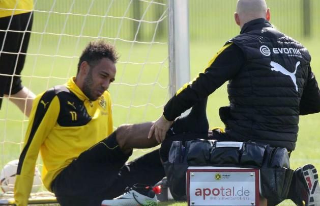 Pierre-Emerick Aubameyang megsérült a Borussia Dortmund edzésén (Fotó: bild.de)