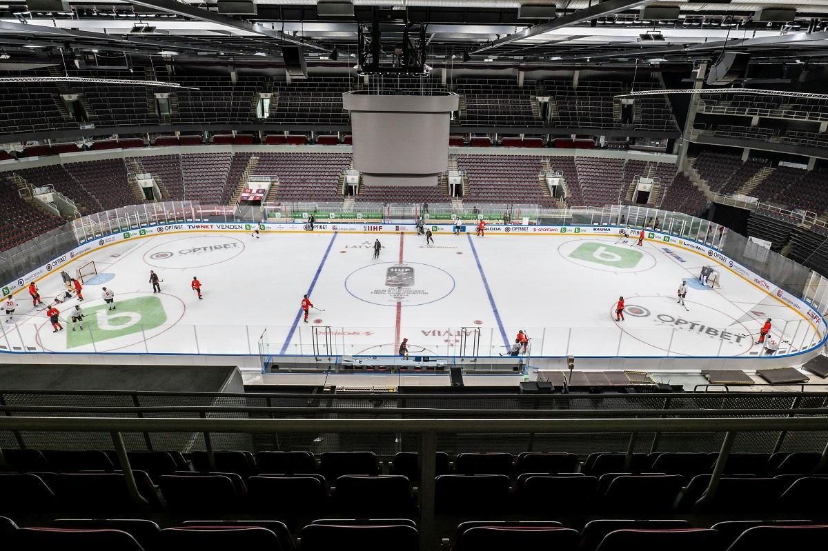 Most még üresek az Arena Riga lelátói, de csütörtökön a szurkolóktól lesz hangos (Fotó: Madarász Milán/Magyar Jégkorong Szövetség)