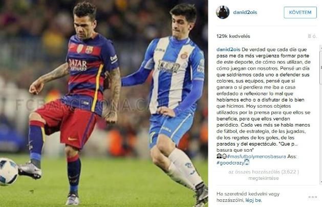 Daniel Alves Instagram-oldalán fakadt ki (Fotó: Instagram)