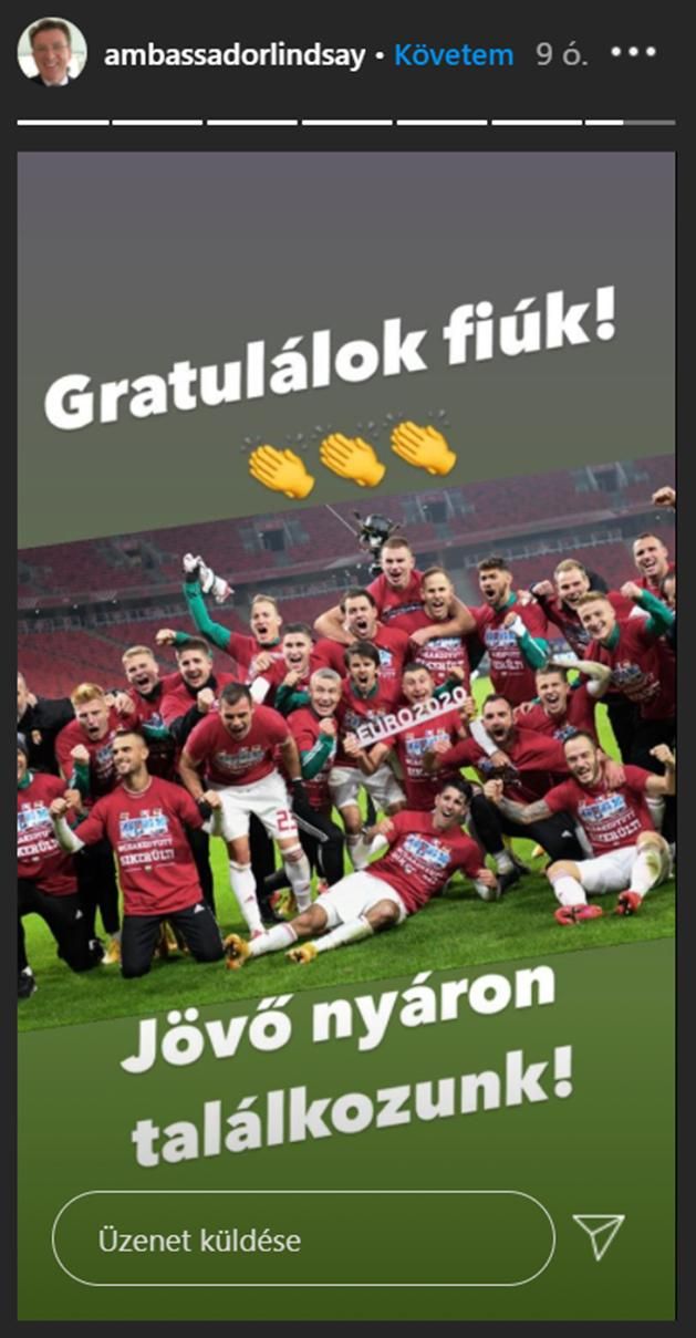 Iain Lindsay magyar gratulált a magyar válogatottnak (Fotó: Instagram/ambassadorlindsay)