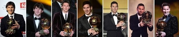 Lionel Messi és az Aranylabda (balról jobbra): 2009, 2010, 2011, 2012, 2015, 2019, 2021