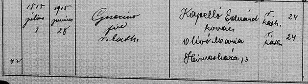 Capello édesapjának születési anyakönyvi kivonata