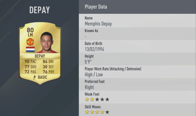 7. Memphis Depay – Manchester United (Forrás: EA Sports)