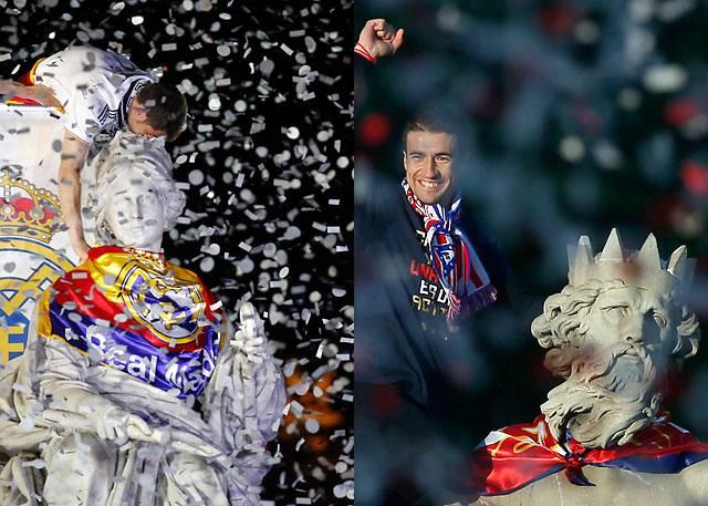 Balra Iker Casillas a Cibelesen, jobbra Gabi a Neptunónál (Fotók: Reuters)
