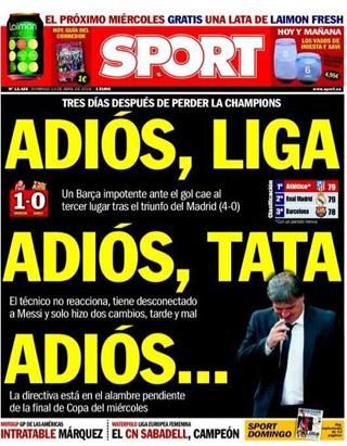 A katalán Sport címlapja (Fotó