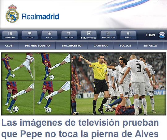 „A televíziós felvételek bizonyítják, hogy Pepe  nem ért hozzá Alves lábához” – olvasható a Real honlapján
(Fotó:  realmadrid.com)