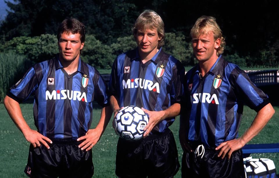 Az Inter 1989-es német triója: Lothar Matthäus, Jürgen Klinsmann és Andreas Brehme (Fotó: AFP)