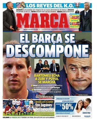 Felbomlóban a Barca? – teszi fel címlapján a kérdést a Marca