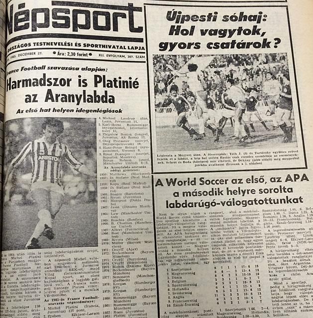 Platini a címlapokon, a magyar válogatottat az akkor még nem hivatalos világranglisták csúcsának közelében jegyezték