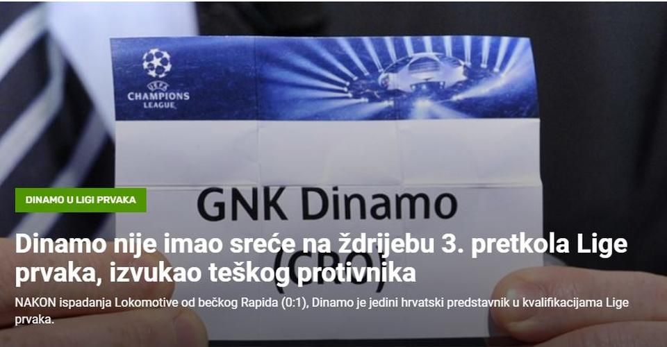 Nem volt szerencséje a Dinamo Zagrebnek, nehéz ellenfelet kapott (Fotó: index.hr)