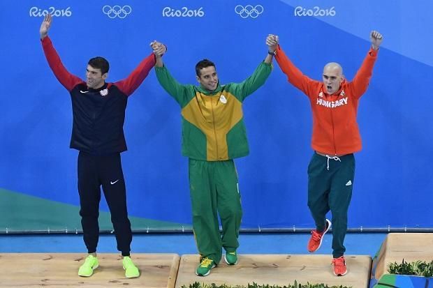 Rio de Janeiro: three happy bronze medalists (100m butterfly)