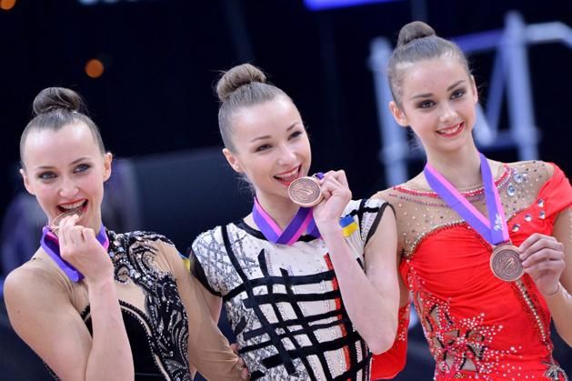 Az ukrán csapat: Rizatdinova, Mazur, Romanova (b-j., Fotó: AFP)
