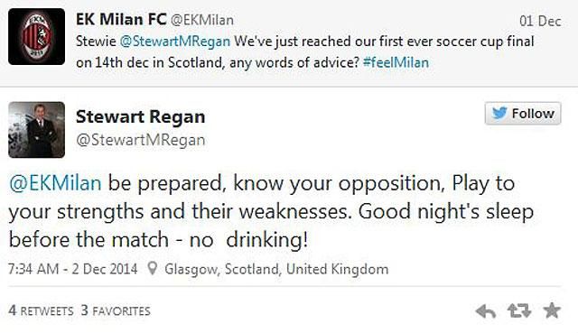 „Legyetek felkészültek, térképezzétek fel az ellenfelet! Használjátok ki erősségeiteket, s az ellenfél gyengeségeit! Meccs előtti éjjel kiadós alvás, semmi ivás!” – tanácsolta Stewart Regan, a skót szövetség ügyvezetője