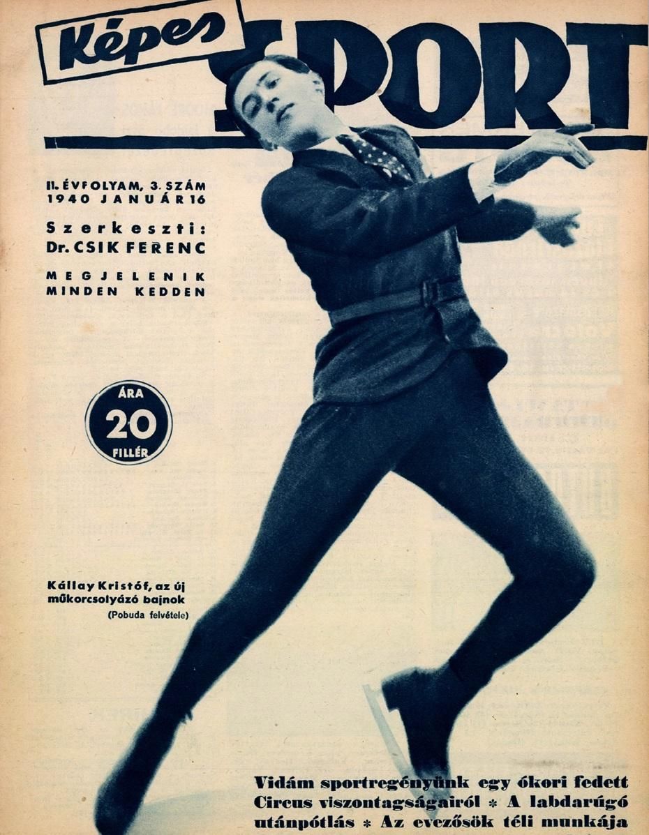 1940: Kállay Kristóf, Magyarország új műkorcsolyázó bajnoka a Képes Sport címlapján pózol
