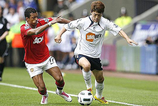 Nani (balra) ugyan remek gólt lőtt, de a Bolton tartotta a lépést az MU-val (Fotó: Action Images)