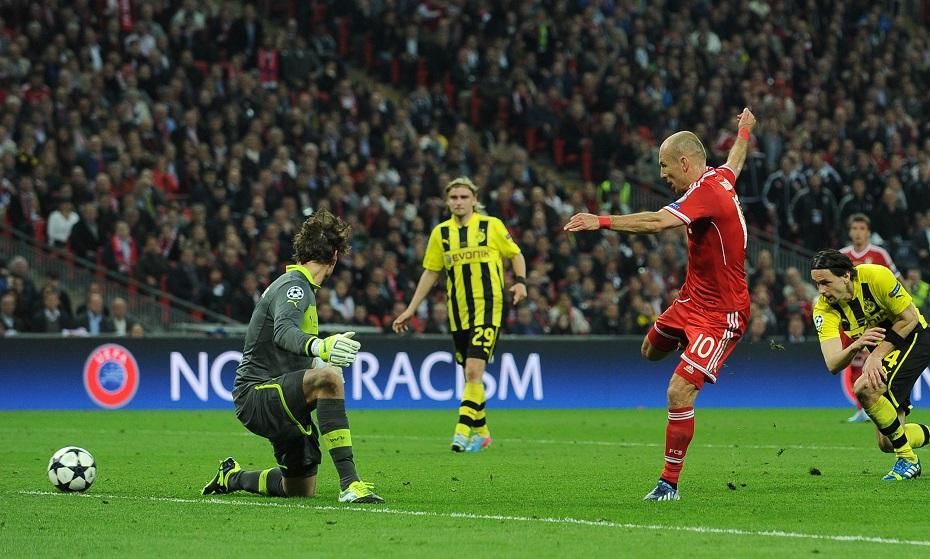 2013, Wembley, BL-döntő: Arjen Robben a 89. percben megszerzi a Bayern győztes gólját (Fotó: AFP)