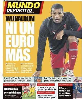 A Mundo Deportivo vasárnapi címlapja