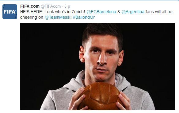 Messi már a kamera előtt Zürichben. A spéci öltöny még várat, egyelőre „smart casualben” feszít az argentin (Fotó: fifa.com)