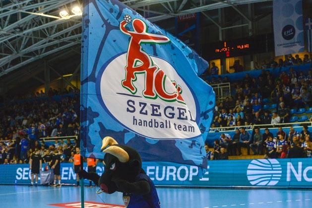 A Mol-Pick Szeged régi címere – még a „team” felirattal (Fotó: Karnok Csaba/Délmagyarország)