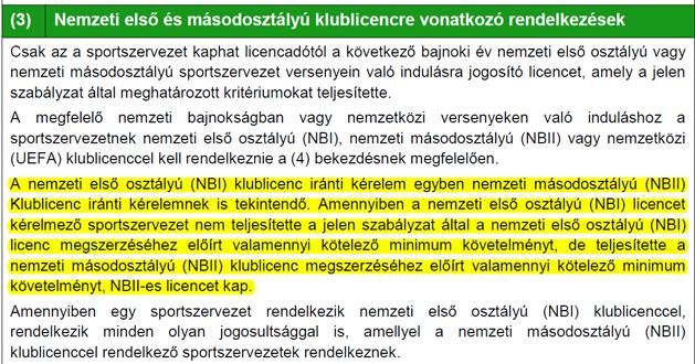 A klublicencszabály vonatkozó részét sárgával szedtük (Forrás: dokumentumtar.mlsz.hu)