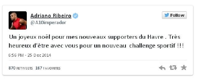 Adriano üzenete a Le Havre szurkolóinak (Fotó: Twitter/Adriano)