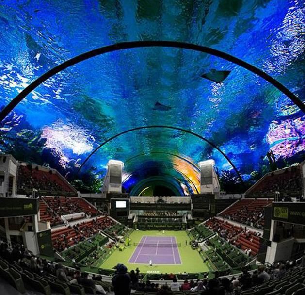 A víz alatti teniszközpont tervei (Koncepció, grafikák: 8+8 Concept Studio)