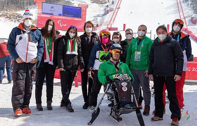 The Hungarian delegation, with Hungary's seventh Winter Paralympics in the foreground