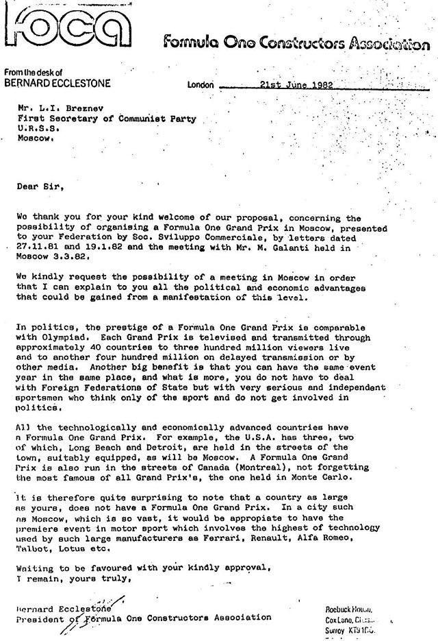 Ecclestone levele Brezsnyevnek 1982-ből