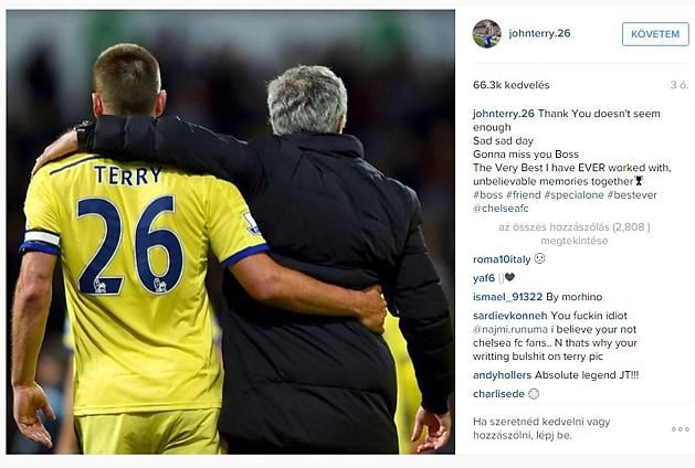 John Terry szomorú volt Mourinho távozása miatt (Fotó: Instagram)