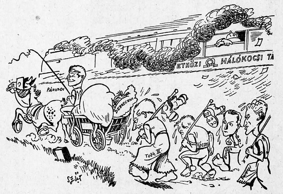 A Nemzeti Sport karikatúrája szerint így utaztak a csapatok a mérkőzésre – a budapestiek nemzetközi hálókocsiban, a vidékiek lovas kocsival, gyalog, mezítláb, igazi szegénylegényként