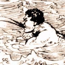Szekrényessy Kálmán 1880. augusztus 29-én 
elsőként úszta át a Balatont 
Siófok és Balatonfüred között. 
(1880-as tréfás rajz az átúszásról)