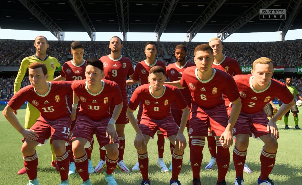 The Hungarian national squad is teamed up for a pre-match photo – in FIFA 22, the players of the Hungarian national team are now wearing their real jerseys