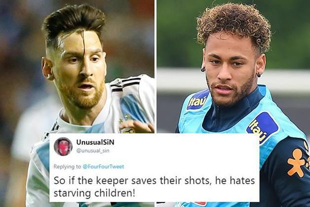 „Szóval,  ha a kapus kivédi Messi vagy Neymar lövését, akkor utálja az éhező  gyerekeket?” – tette fel jogosan a kérdést az internet népe (Forrás:  thesun.co.uk)