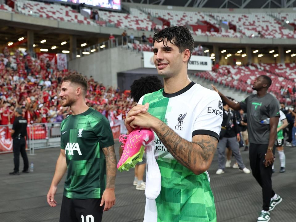 Szoboszlai Dominik majdnem gólt szerzett a kezdőkörből, majd az ő szöglete után szerzett gólt a Liverpool (Fotó: Getty Images)