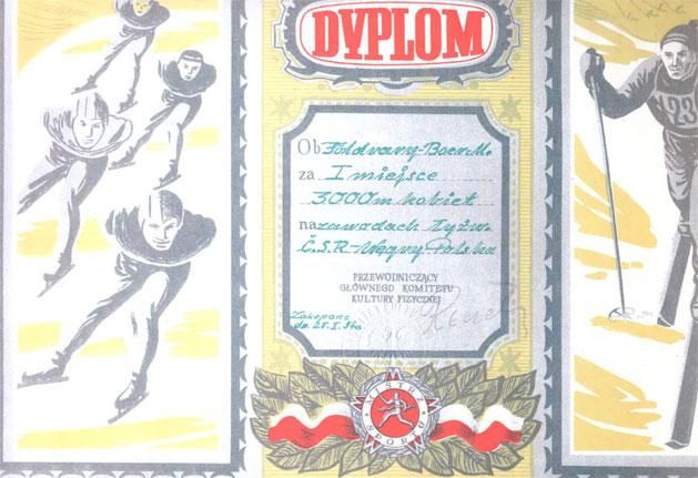 Földváry-Boér  Mária egyik kedvenc versenye az 1954-es zakopanei volt, a 3000 méteren  elért első helyéről máig tanúskodik az oklevél