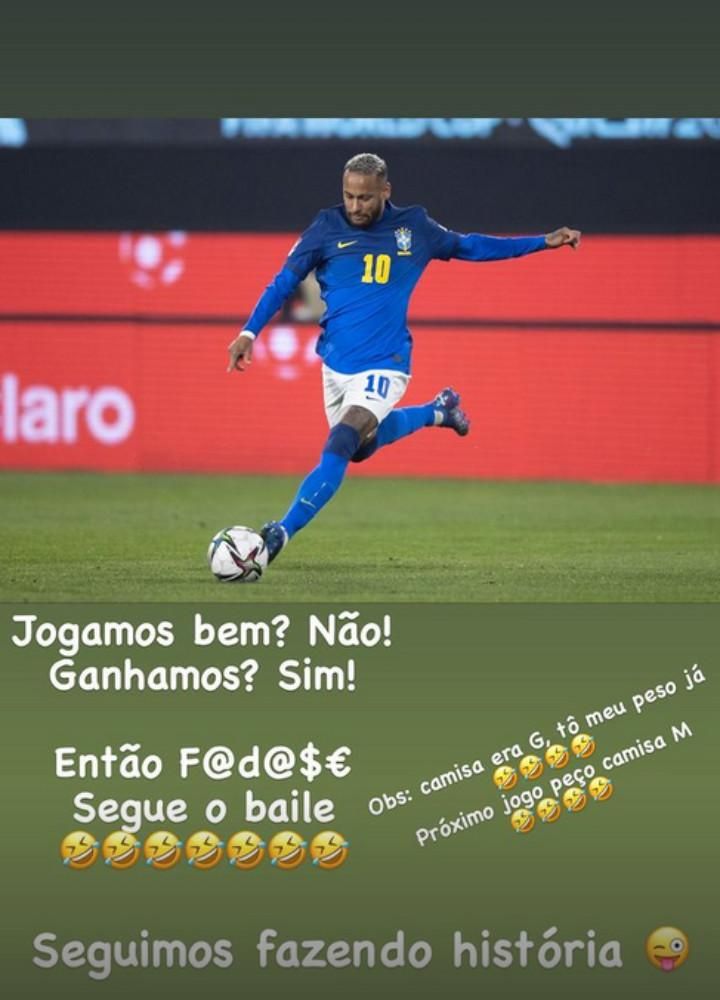 Neymar jó hangulatban posztolt a mérkőzés után (Fotó: Neymar/Instagram)