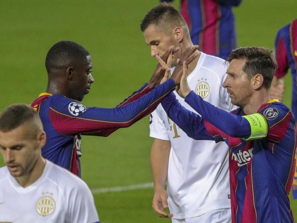 Lionel Messi Barcelonában játszott és ünnepelt a Fradi ellen (Fotó: Török Attila)