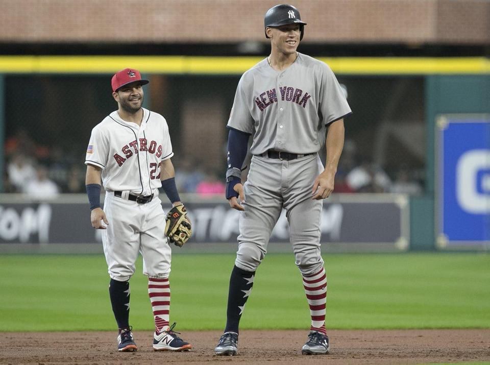 Balra José Altuve (168 cm), mellette a Yankees klasszisa, Aaron Judge (201 cm) (Fotó: mlb.com)