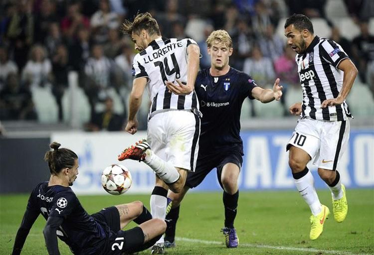 Llorente (balra) és Tévez góljával nyert a Juventus a Malmö vendégeként (Fotó: Reuters)