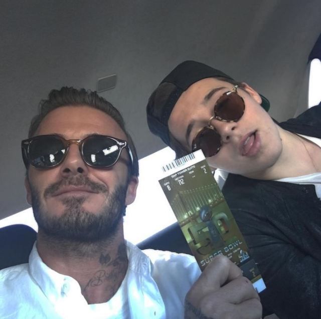 Beckham az egyik fiával ment az NFL döntőjére (Forrás: Instagram)