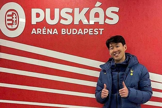 Son Heung Min, Tottenham's foreign player, posted a picture smiling from the Puskás Aréna (Photo: Facebook)